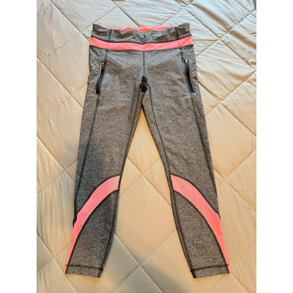 Lululemon Inspire Tight II (Mesh) Heathered Black / Grapefruit size 8 workout